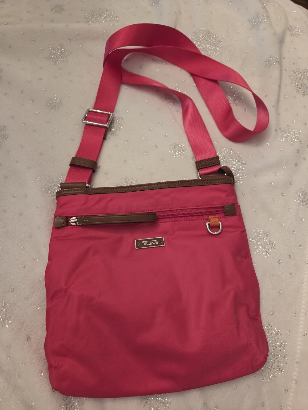 Tumi Hot Pink Crossbody Bag with Brown Trim